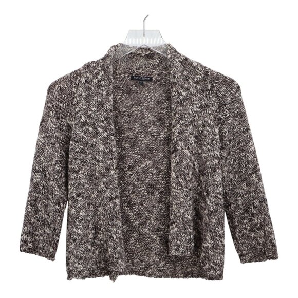 Eileen Fisher Linen Cotton Brown & White Knit Open Front Cardigan Petite Small - Picture 1 of 13